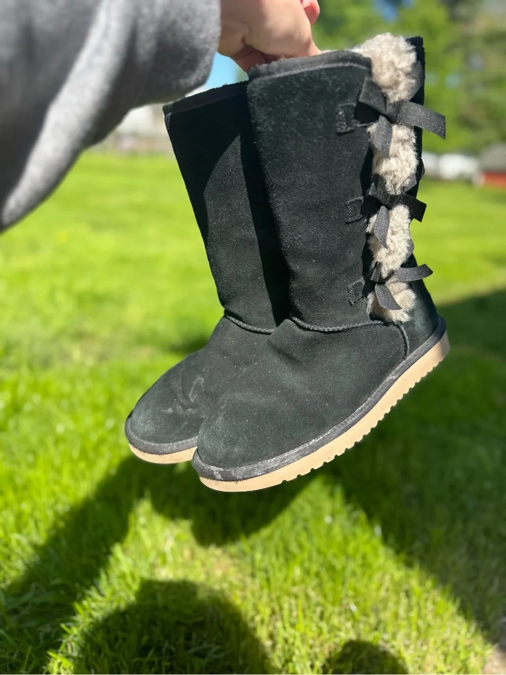 Koolaburra by UGG Black Suede Mid Calf Boots Fur Ribbon Detail Size 9